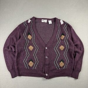 Vintage 90s LongSleeve Cardigan Burgundy Sweater Size‎ Large Cottagecore Grandpa